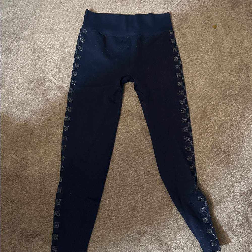 PINK Navy Blue Leggings with checkered sides